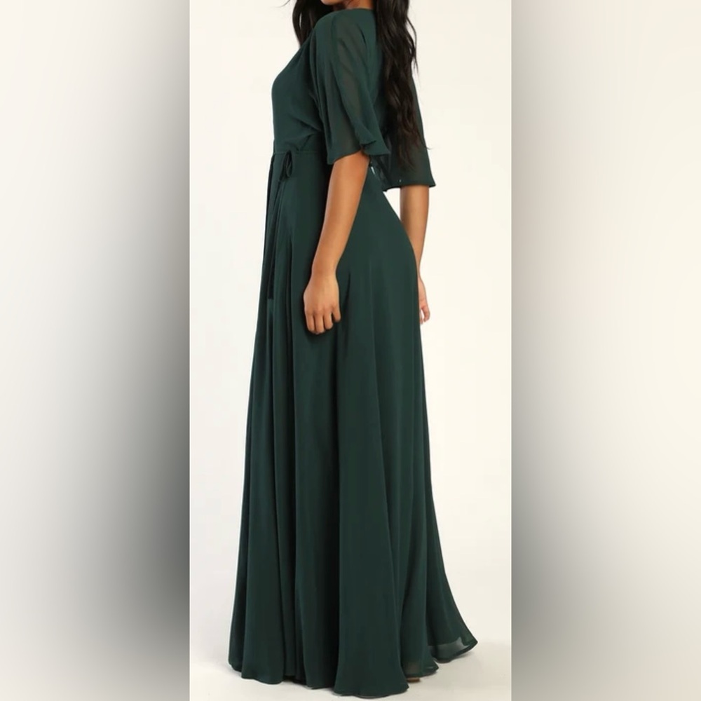 Romantic Energy Emerald Green Flutter Sleeve Maxi Wrap Dress - Picture 3 of 11